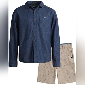 DKNY Boys' 4T Shorts Set - 2 Piece Roll Up Sleeve Button Down Shirt and Shorts